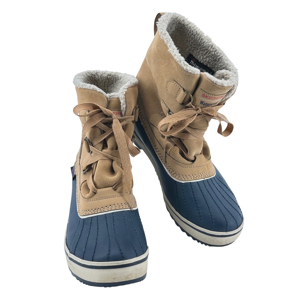 Skechers‎ Outdoor Duck Boots Womens 7.5 Tan Navy Waterproof Thinsulate